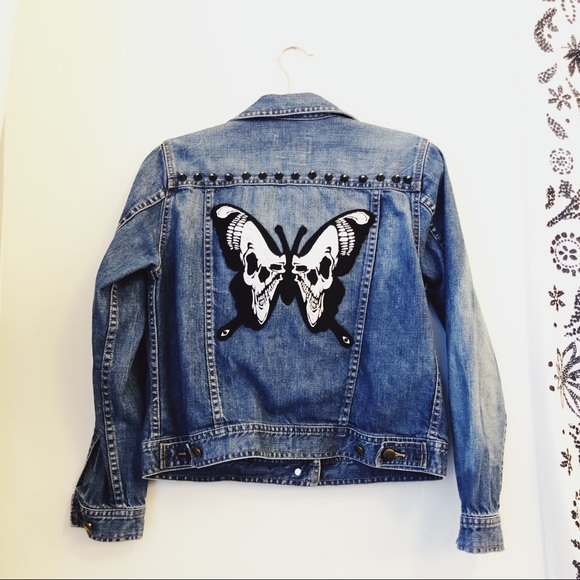 Lauren Ralph Lauren Jackets & Blazers - DIY OOAK Butterfly SkullPatch Studded Denim Jacket